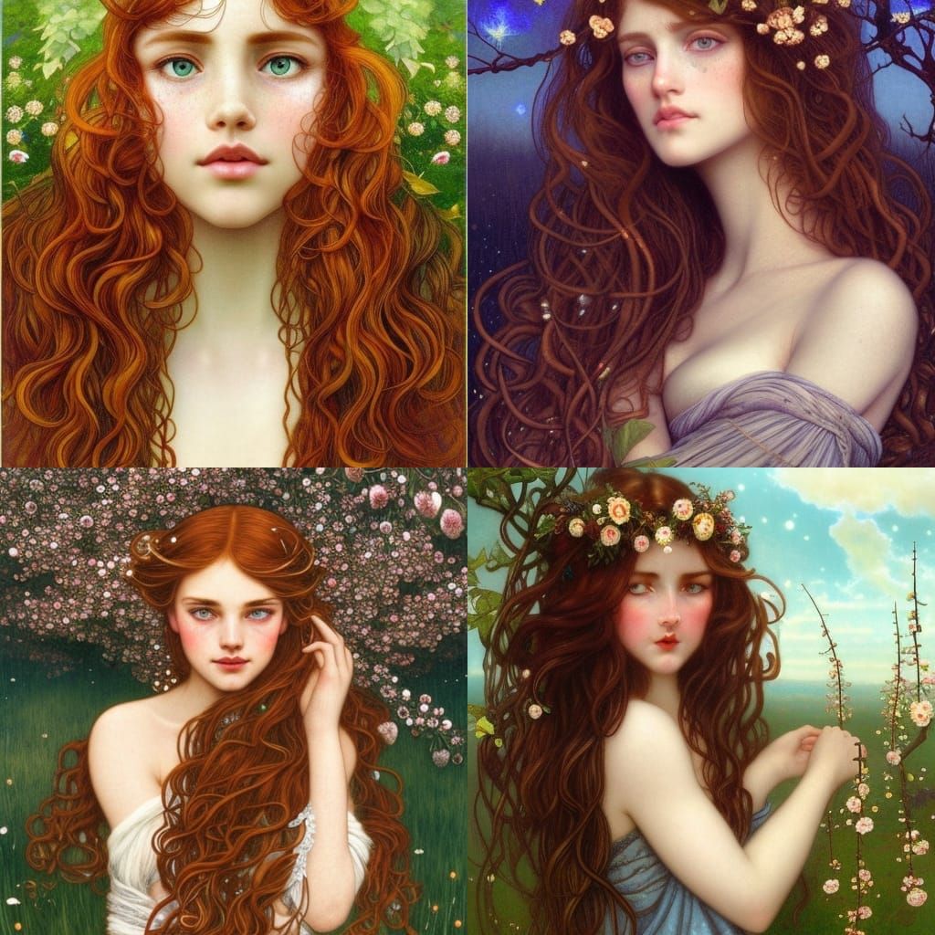 Freckled Girl in Cherry Orchard: Fantasy Art