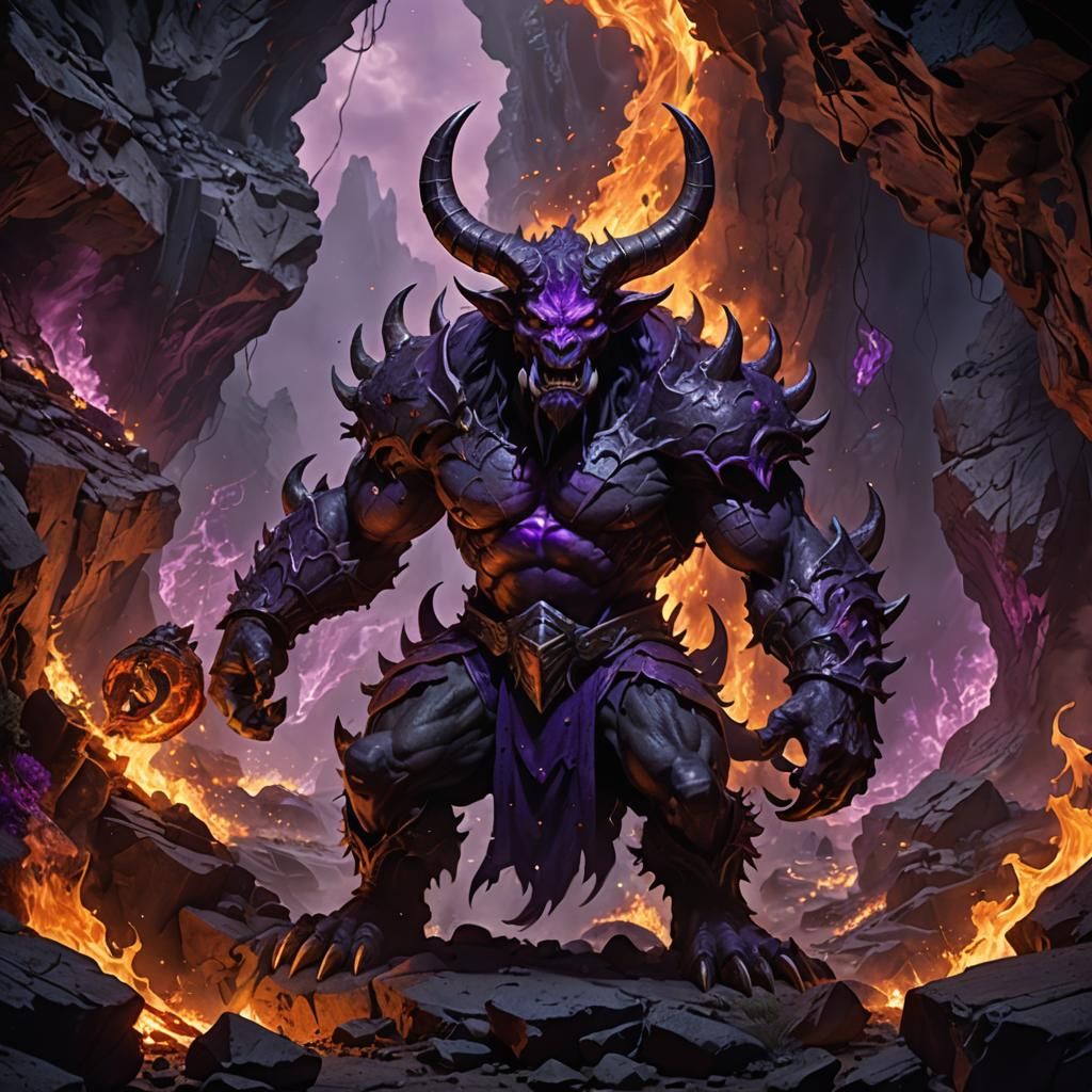 Intimidating Horned Demon in Burning Cave