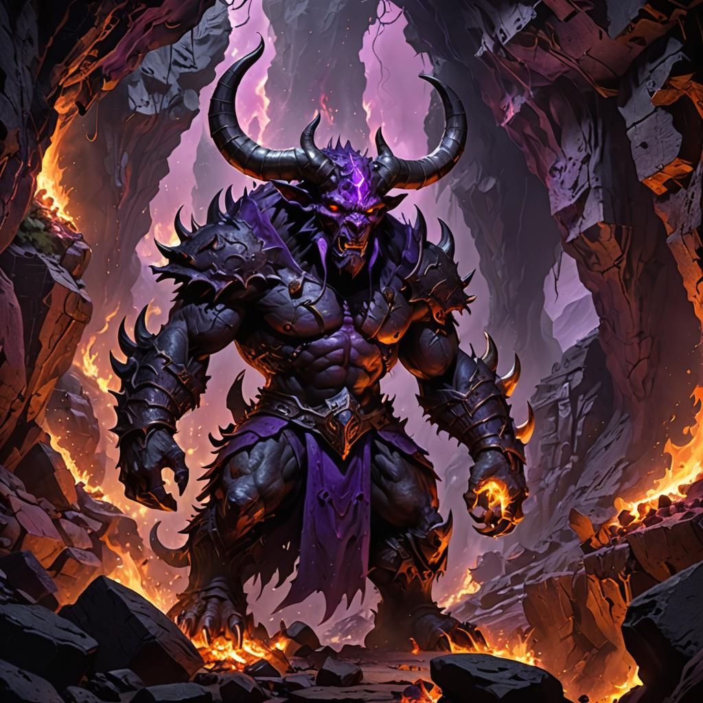 Intimidating Demon with Purple Glow in Matte Painting Style