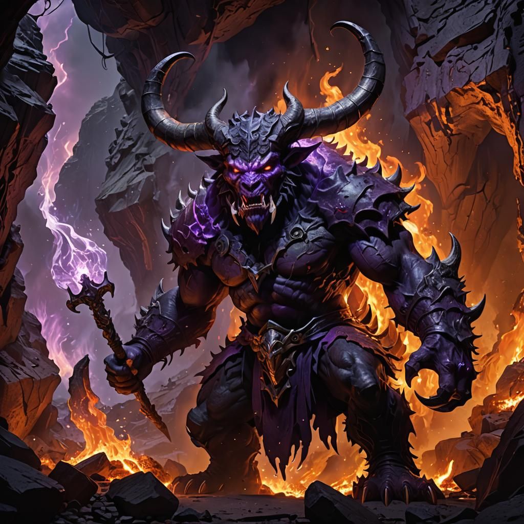 Intimidating Demon with Purple Glow, Detailed Matte Painting