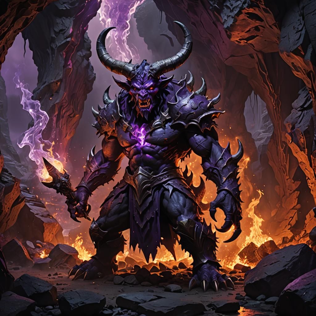 Intimidating Demon with Purple Glow, Detailed Matte Painting