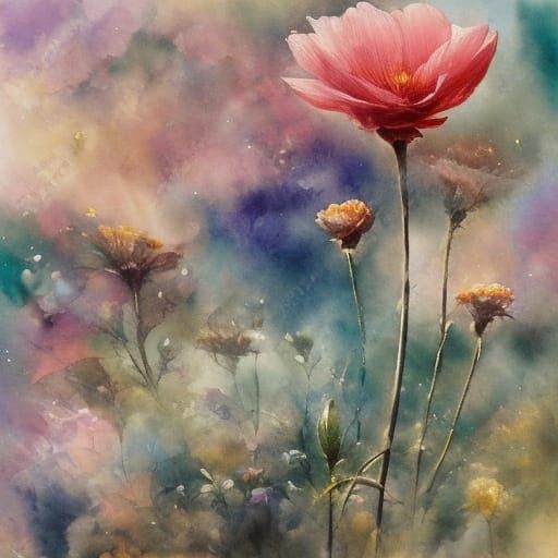 Girl Studying Ladybug in Pink Cosmos Meadow