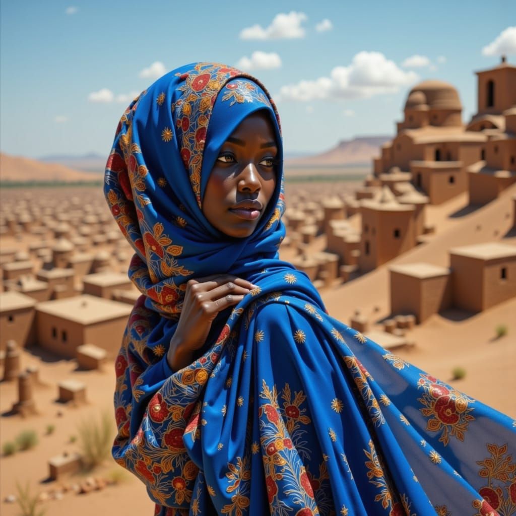 Malian Queen Over Timbuktu in Colorist Style