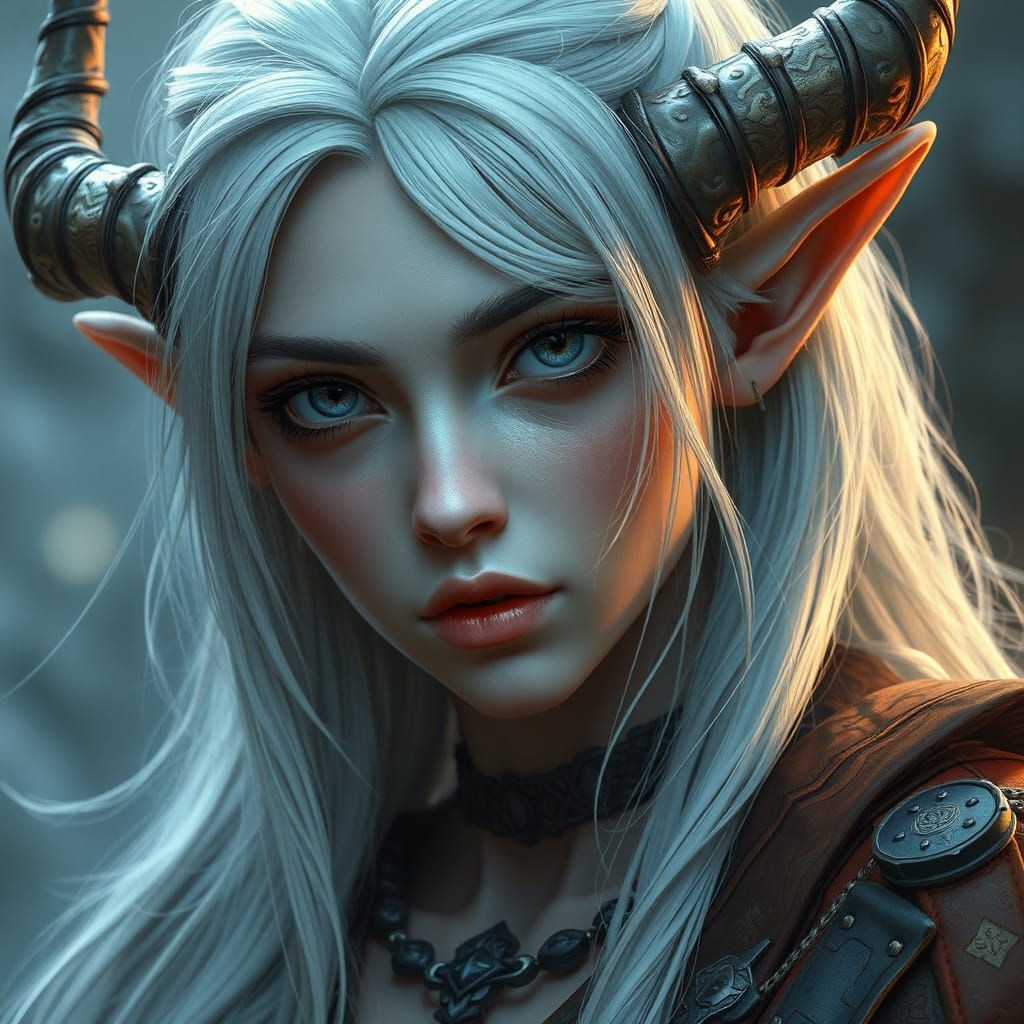 Fantasy Elf with Horns in Detailed Matte Painting
