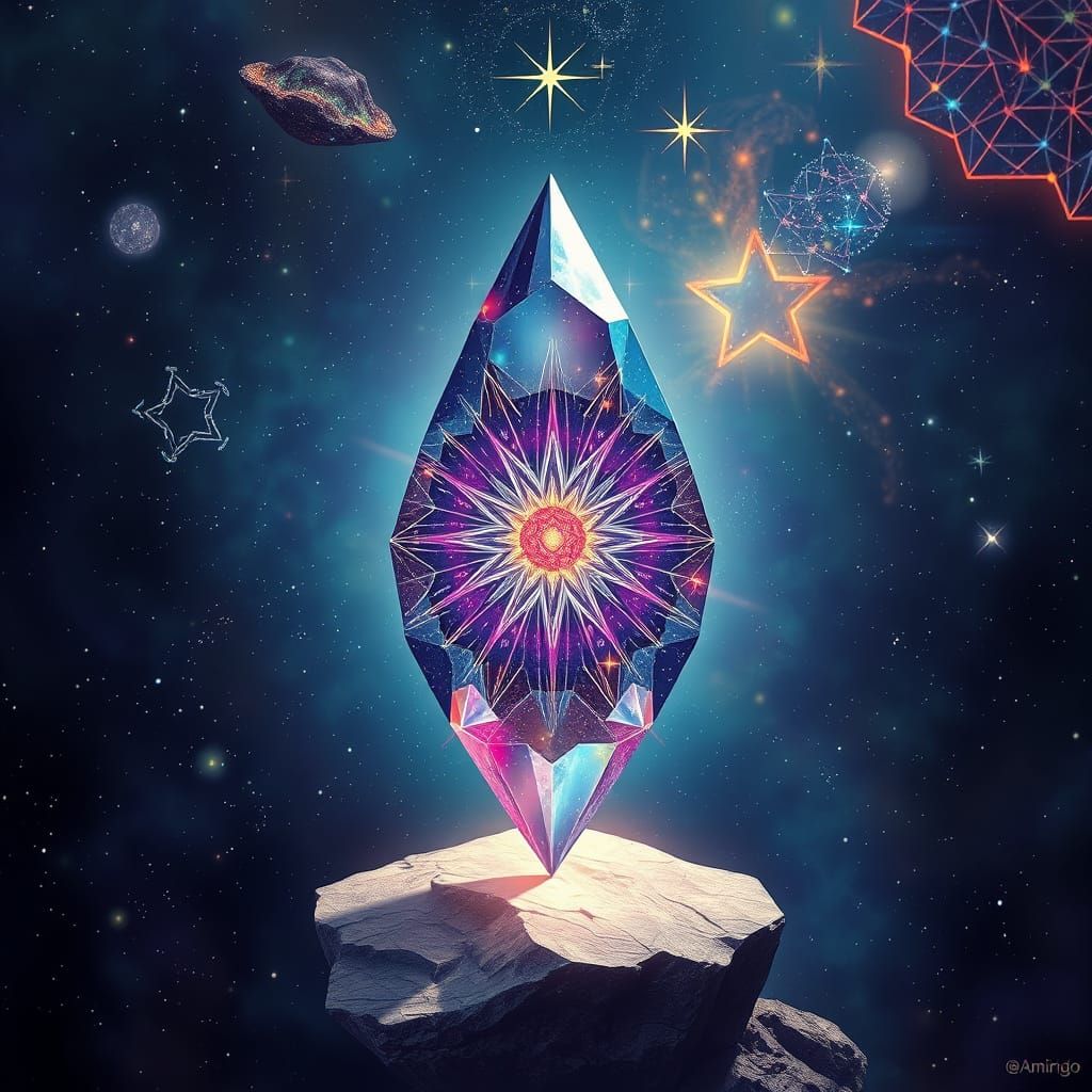 Vibrant Cosmic Gemstone Landscape in Holographic Style