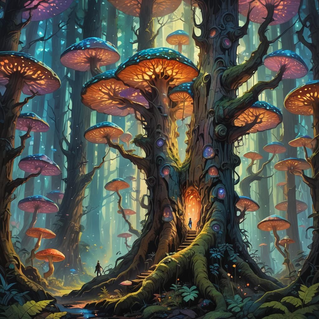 Mystical Forest Gyat: A Triadic Color Oil Painting