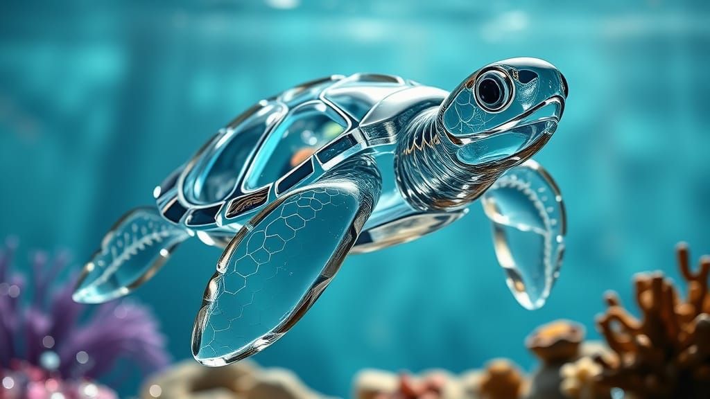 Hyperdetailed Glass Sea Turtle in Ocean Scene