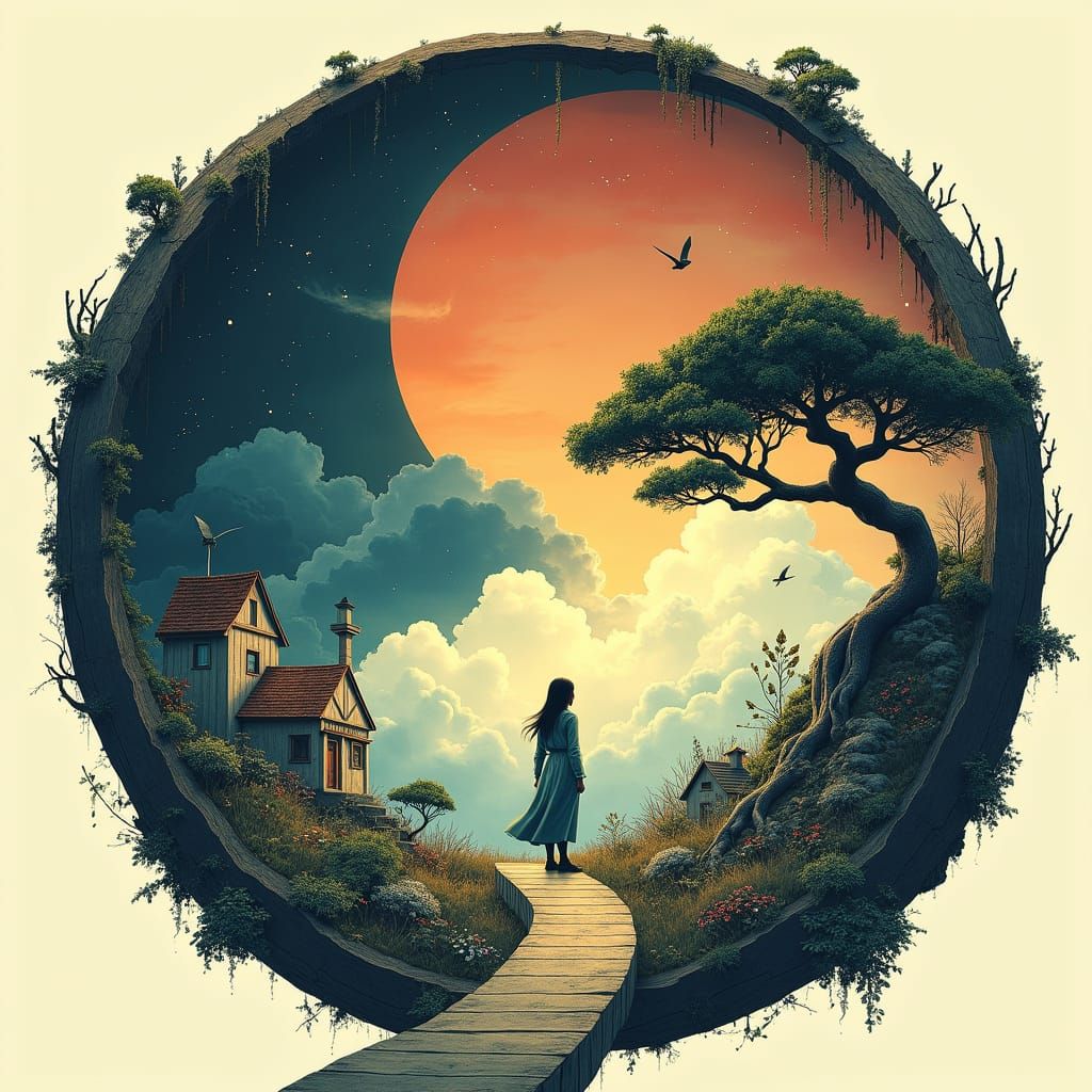 Fantasy Stargate with Bonsai and Victorian Cottages