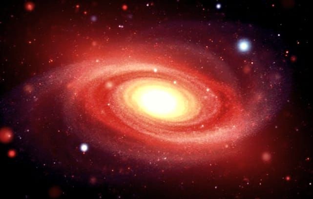 A Vibrant Red Galaxy in Celestial Harmony