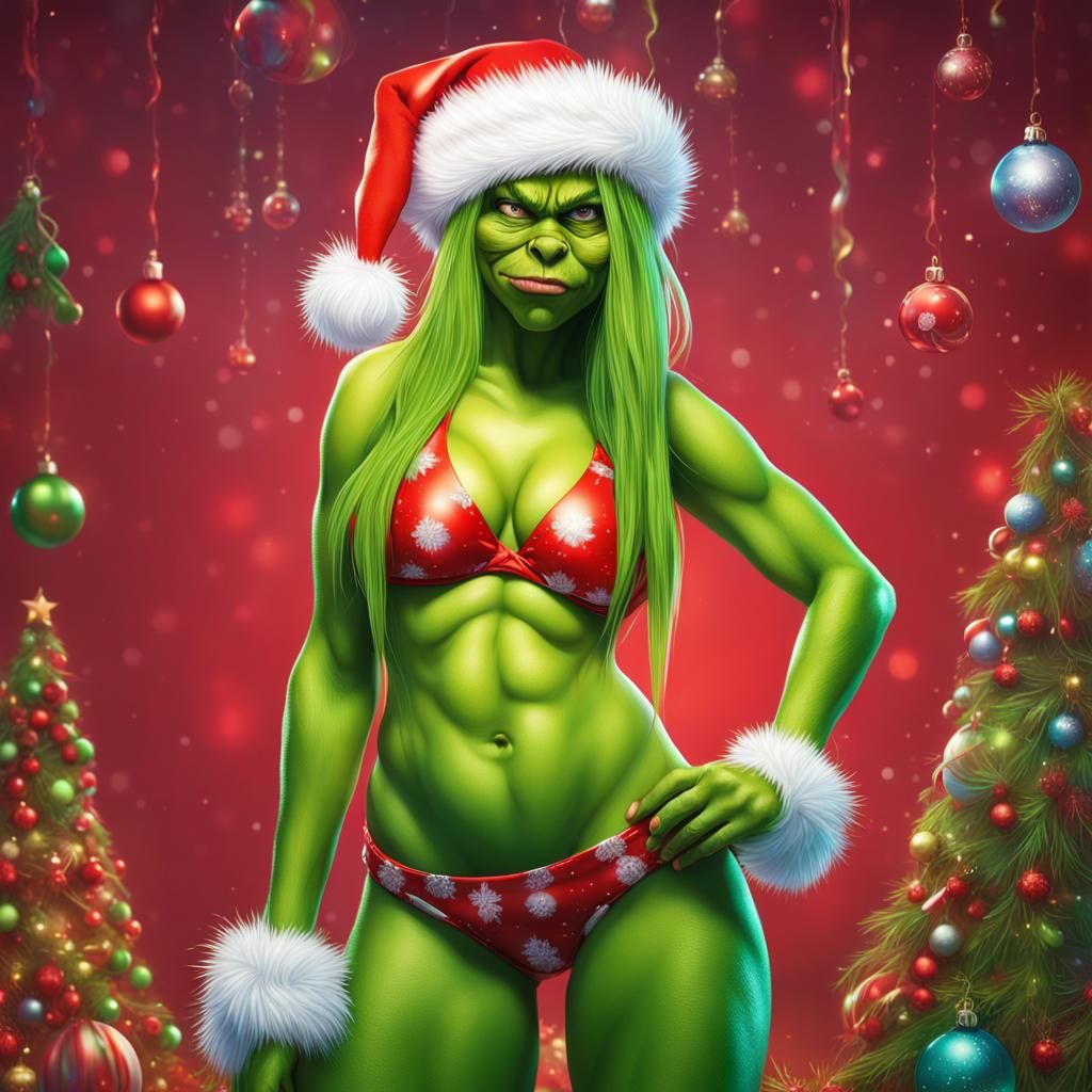Grinch Girl in Christmas Bikini: Hyperrealistic Concept Art