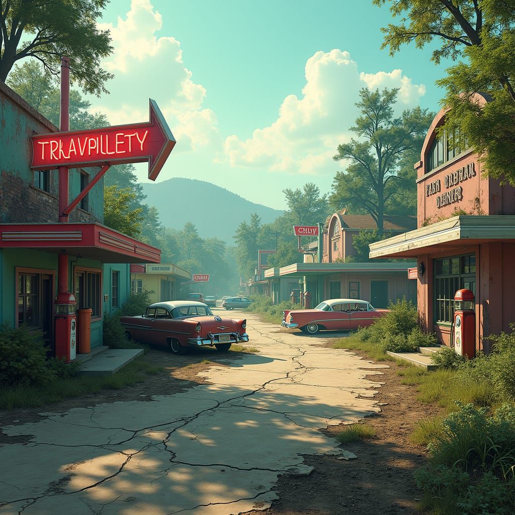 Post-Apocalyptic 1950s Town in Ruins