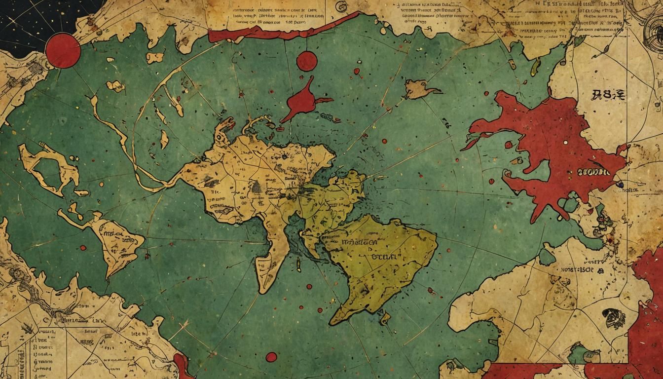 Retrofuturistic Cosmic Continents as Ancient Parchment Art