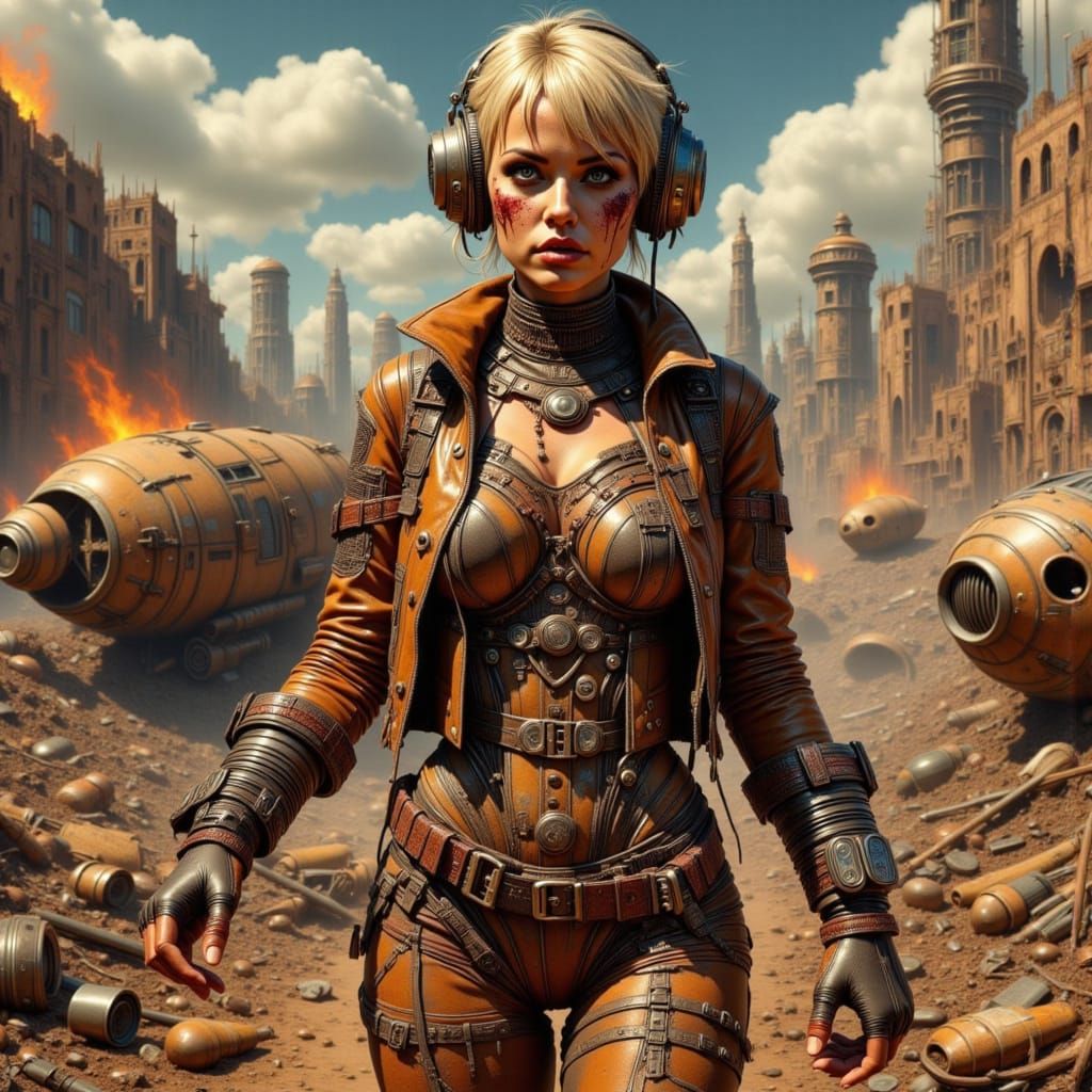 Battle-Worn Cyborg Pilot Emerges from Wreckage in Vintage-Fu...