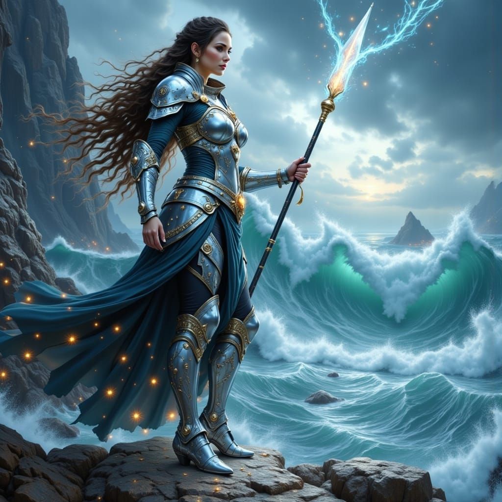 Valkyrie Warrior on Windswept Cliff in Dark Fantasy Style