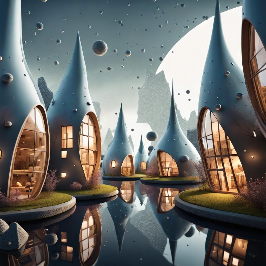 Surreal Crystal City of Phantom Houses