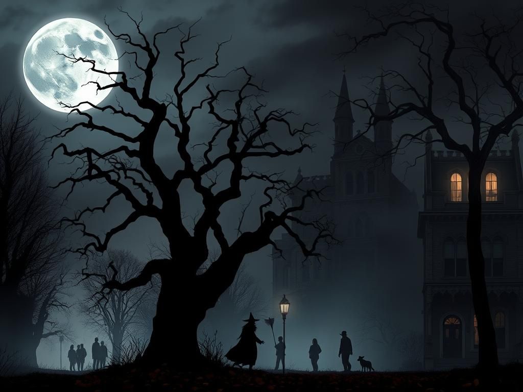 Eerie Silhouettes on a Desolate Autumn Street