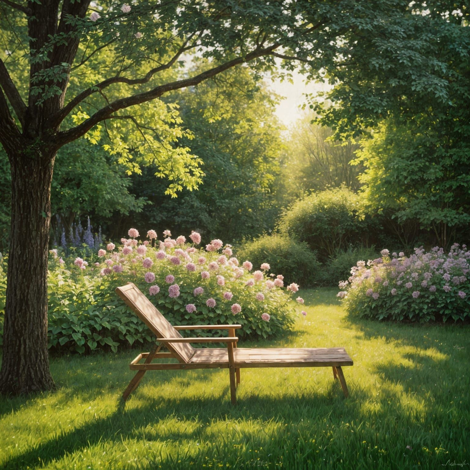 Impressionistic Garden Scene with Dappled Sunlight