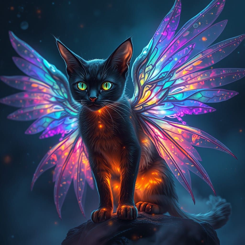 Ethereal Witch Cat in Vibrant Cosmic Fantasy