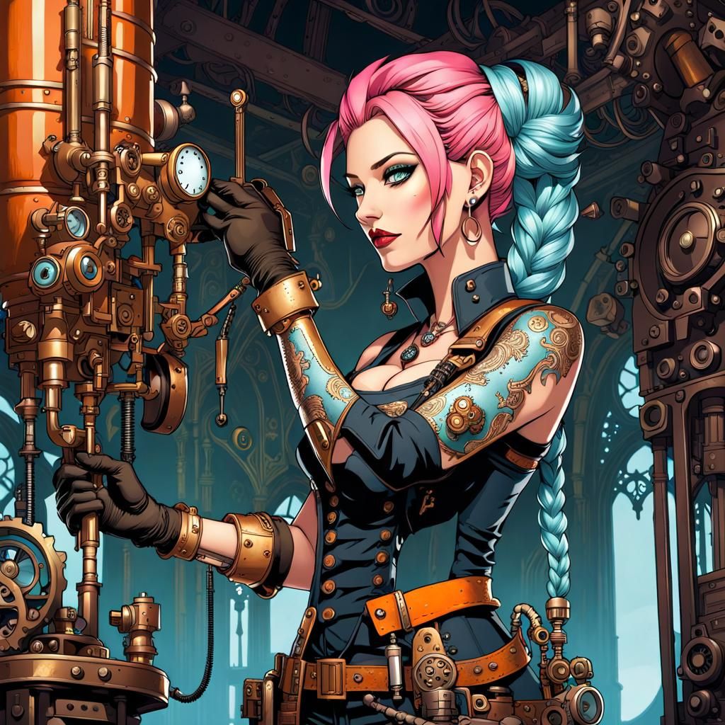 Biopunk Artificer with Steampunk Prosthetic Arm