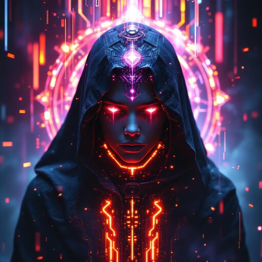 Posthuman Relic Icon in Cybermagical Style