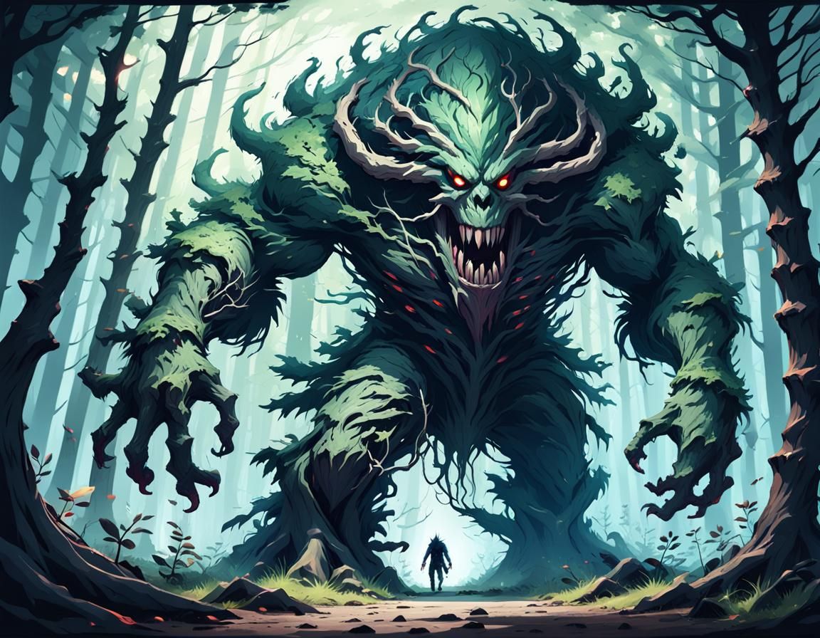 Dark Twisted Forest Ent Monster in Anime Style