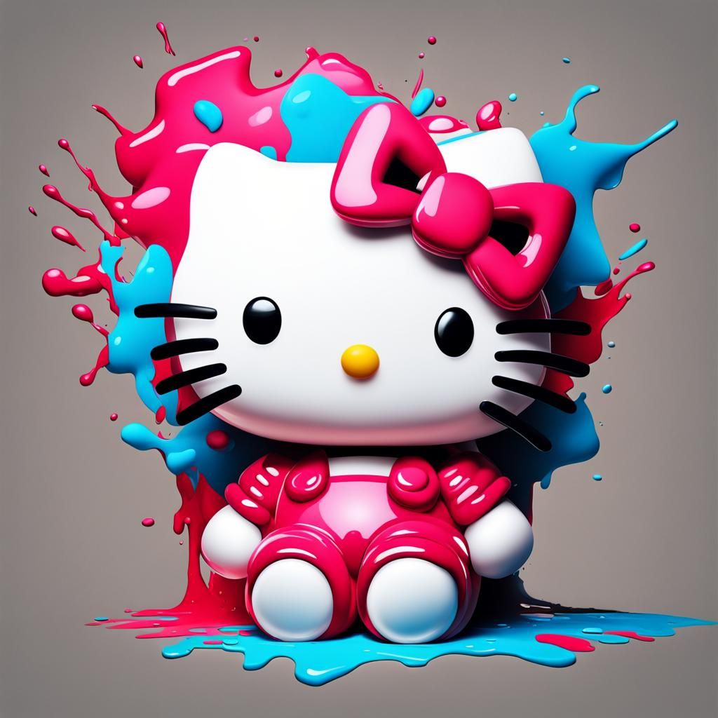 Hyperrealistic Hello Kitty Splash Art Portrait