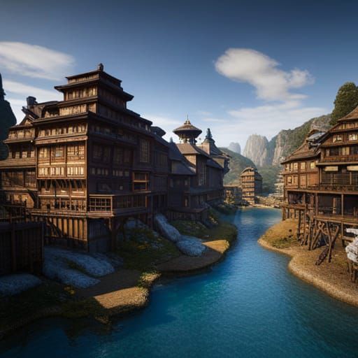 Detailed Matte Painting of a Hidden Village