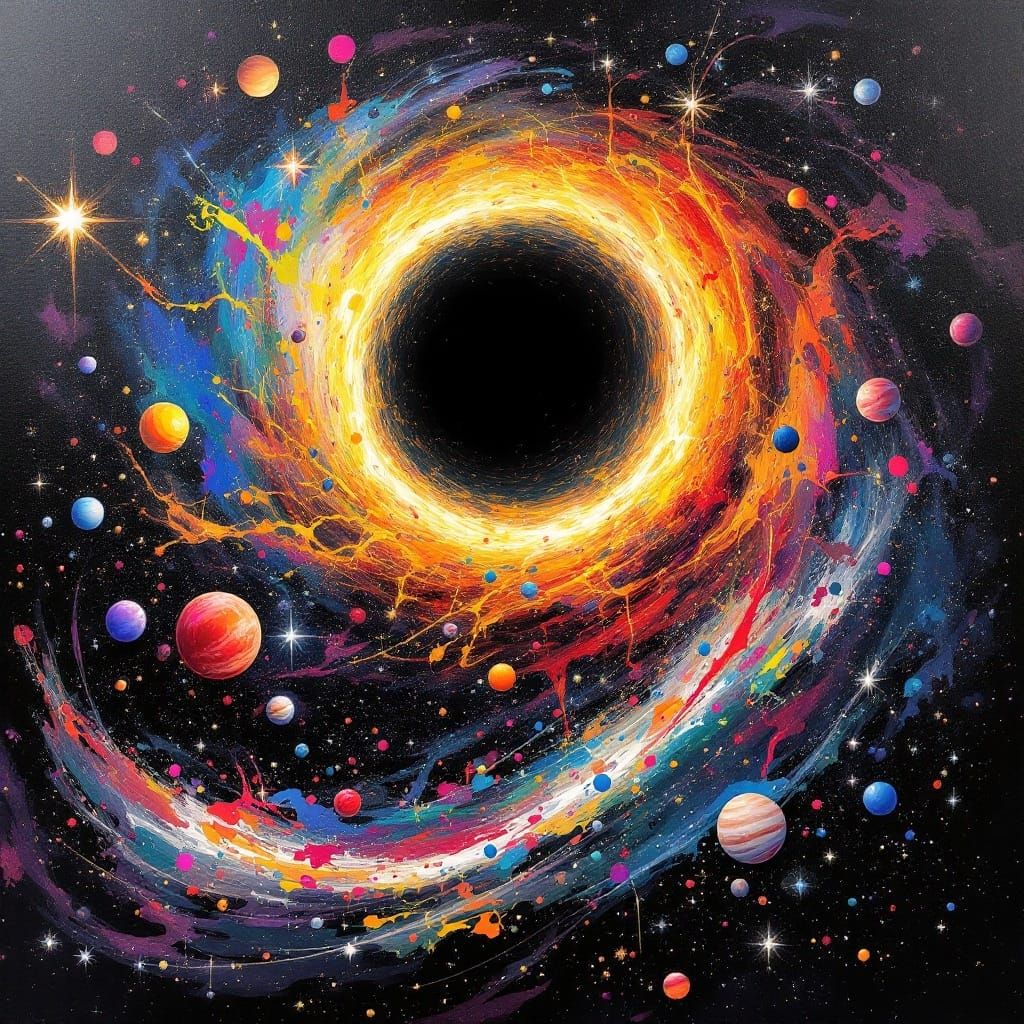 Black Hole Engulfing Stars in Graffiti Art Style