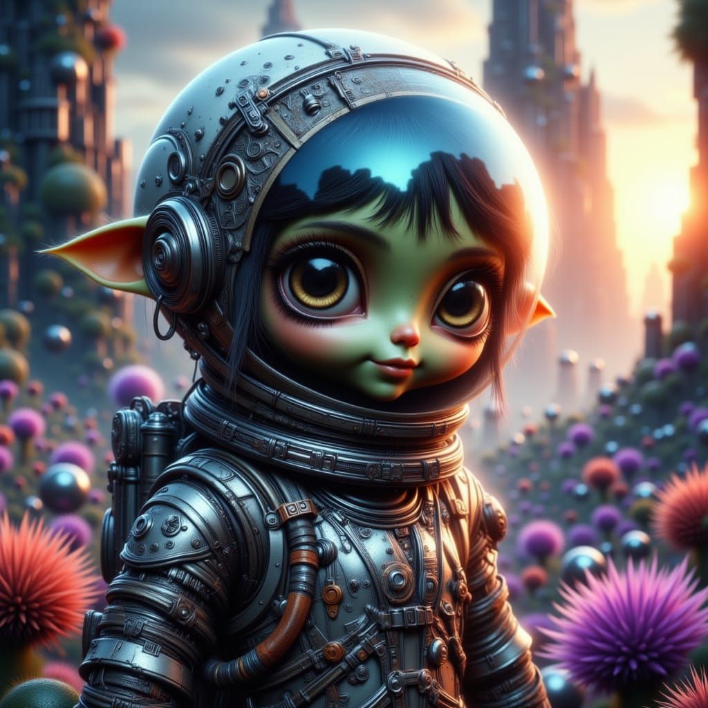 Cute Alien in Spacesuit on Alien Planet