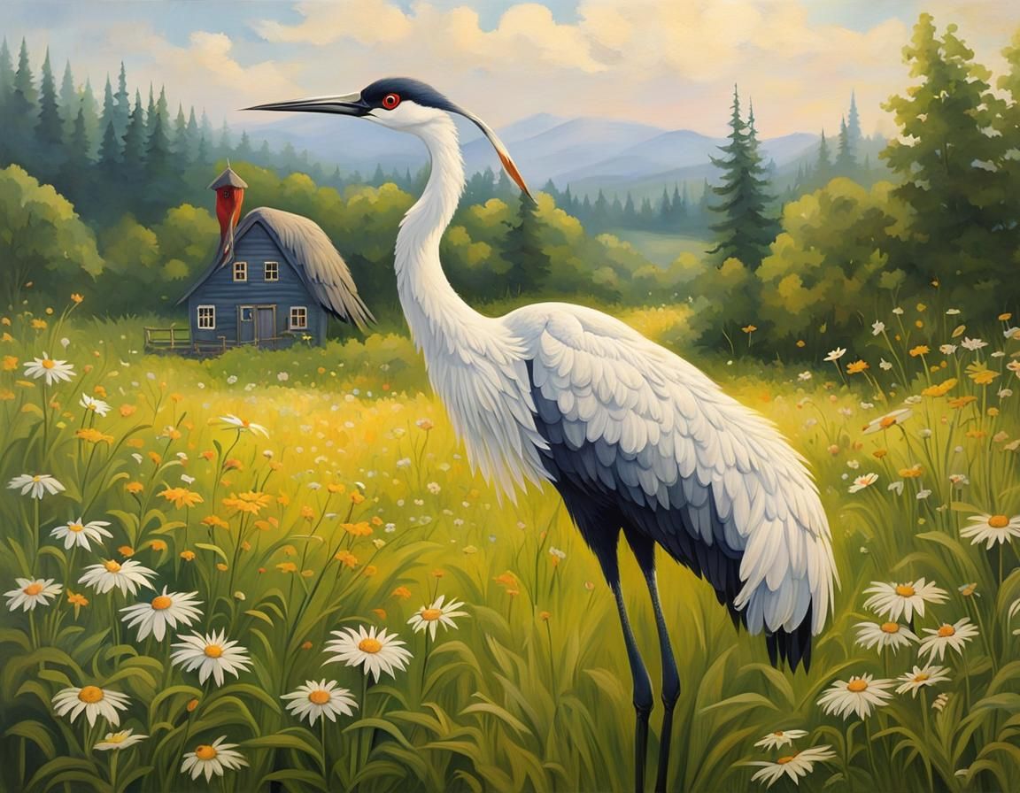 Crane in the meadow