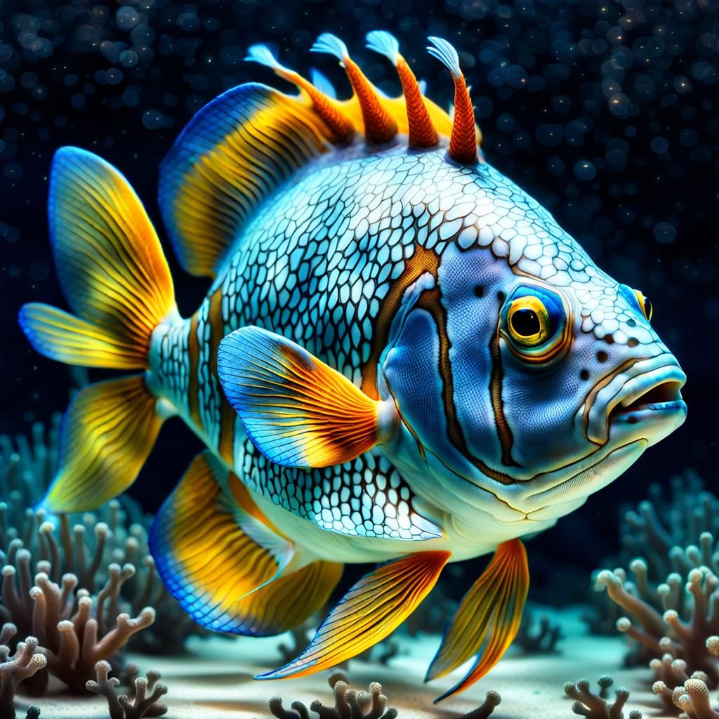 Translucent Crowned Fish with Desert Palace Microcosm