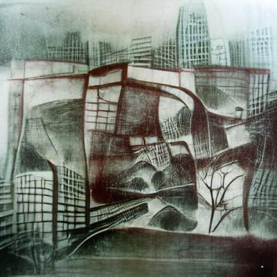 Modern Cityscape Intaglio Print