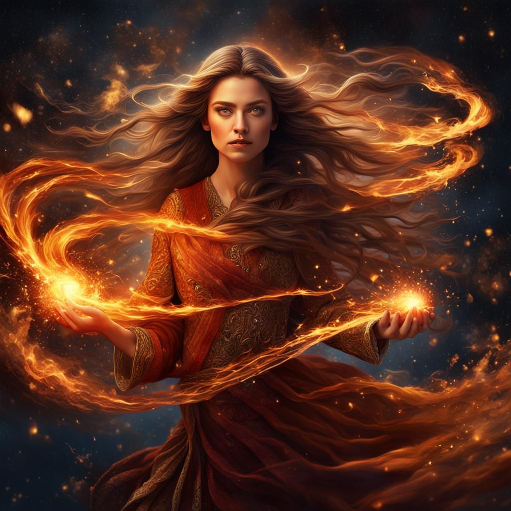 Fiery Haired Woman in Starry Night Canvas Art