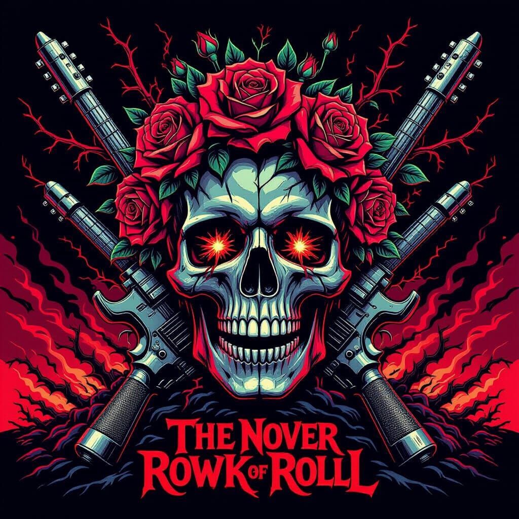 Rock Skull with Roses Album Art Illustration