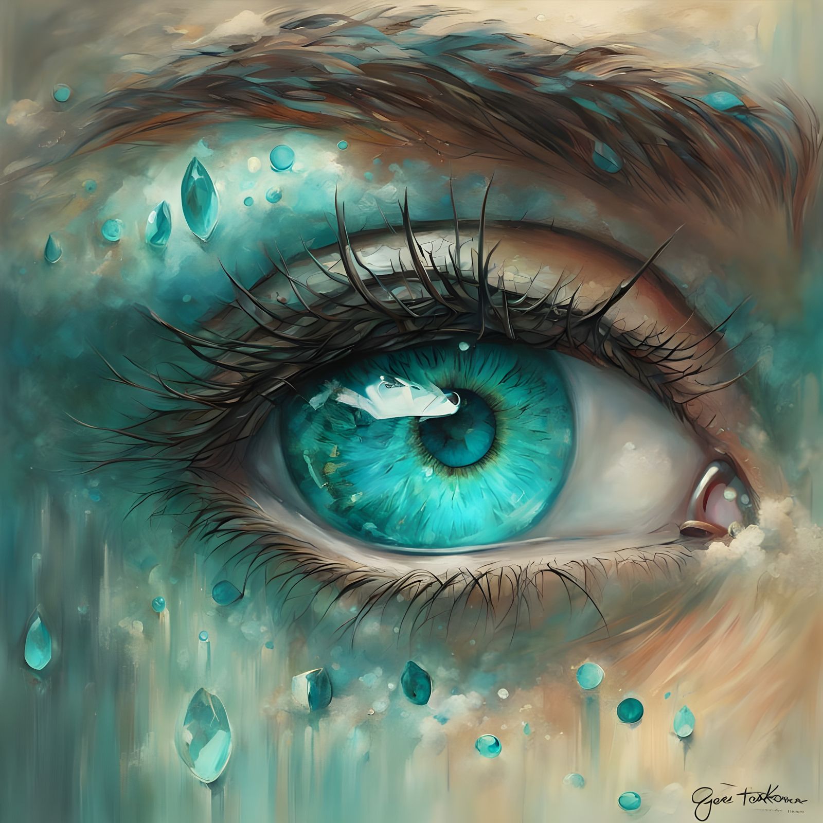 Intense Turquoise Eyes Digital Painting