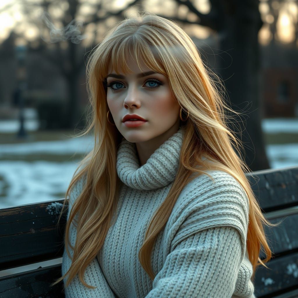 Woman in Cozy Turtleneck Sweater, Exuding Tranquility in a W...