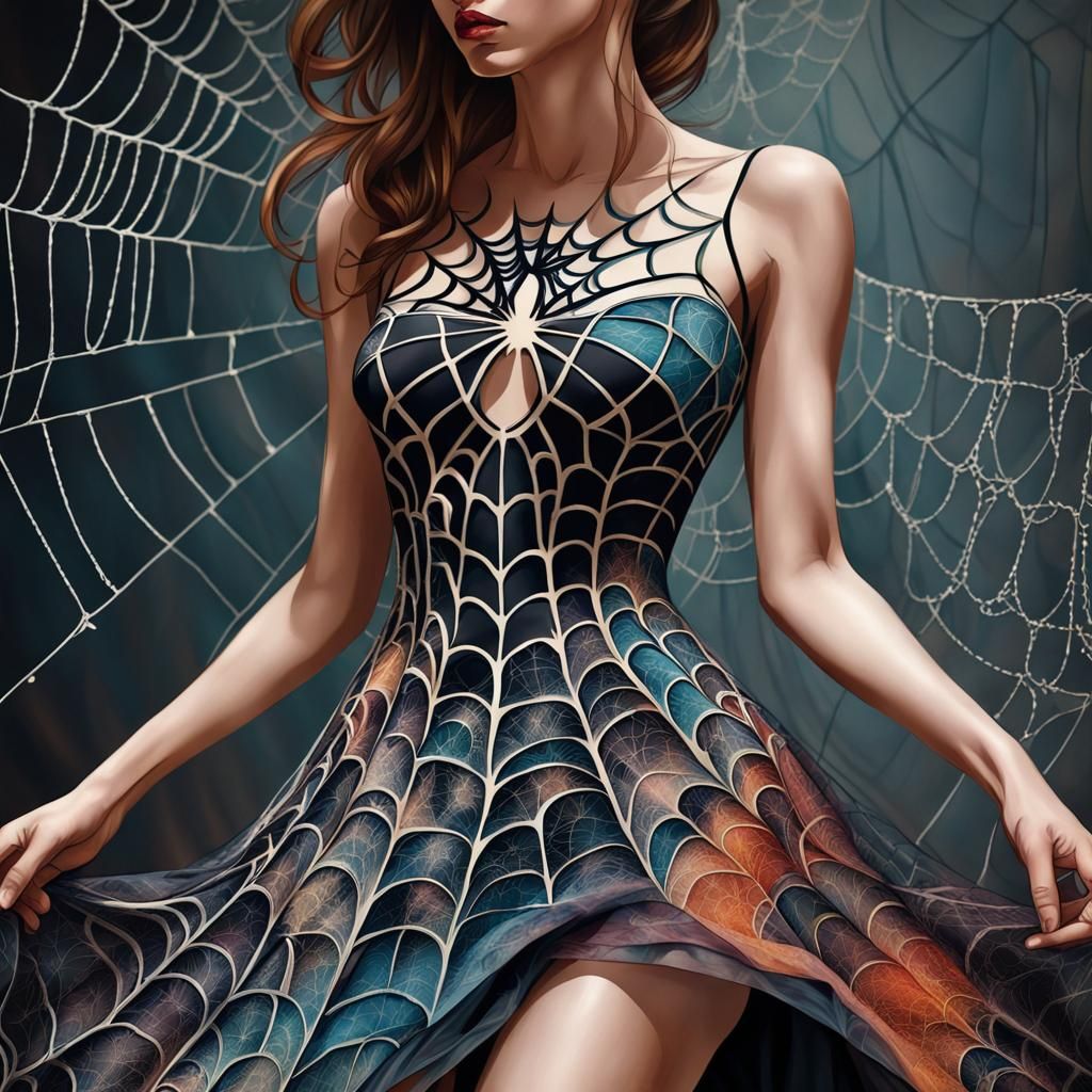 Detailed Spiderweb Dress in Abstract Art Style