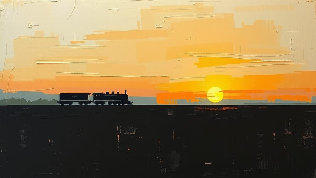 Twilight Train Landscape in Impasto Style