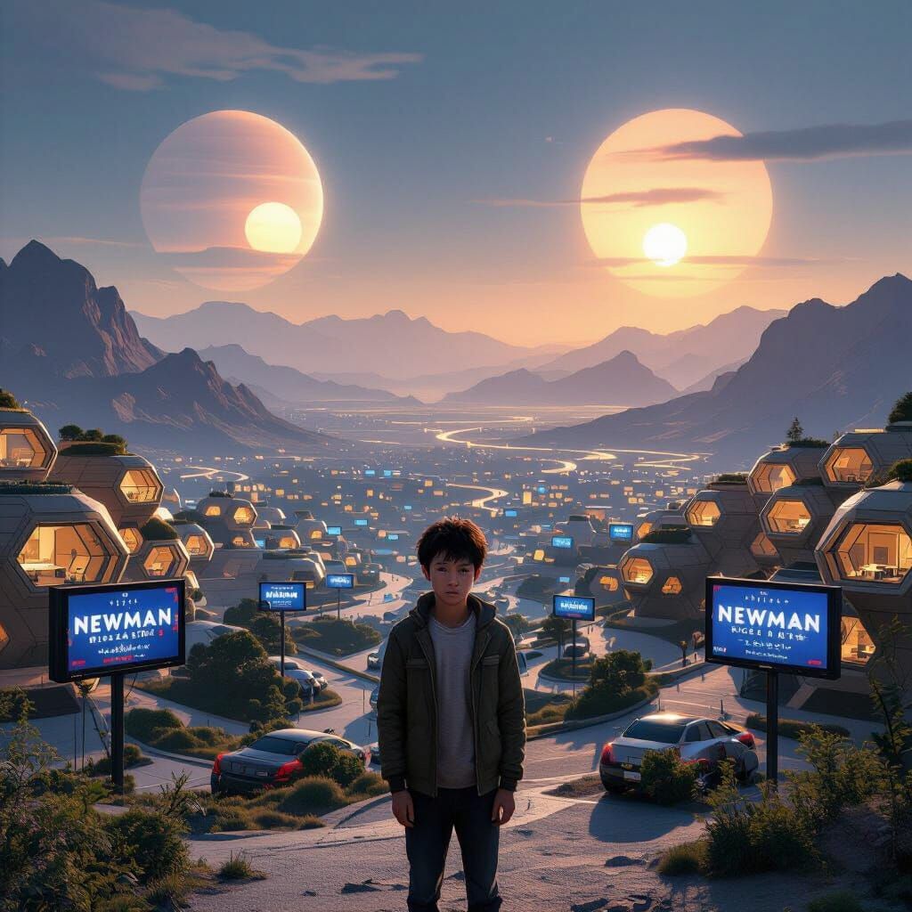 New Planet Vista with Twin Suns and Organic Homes