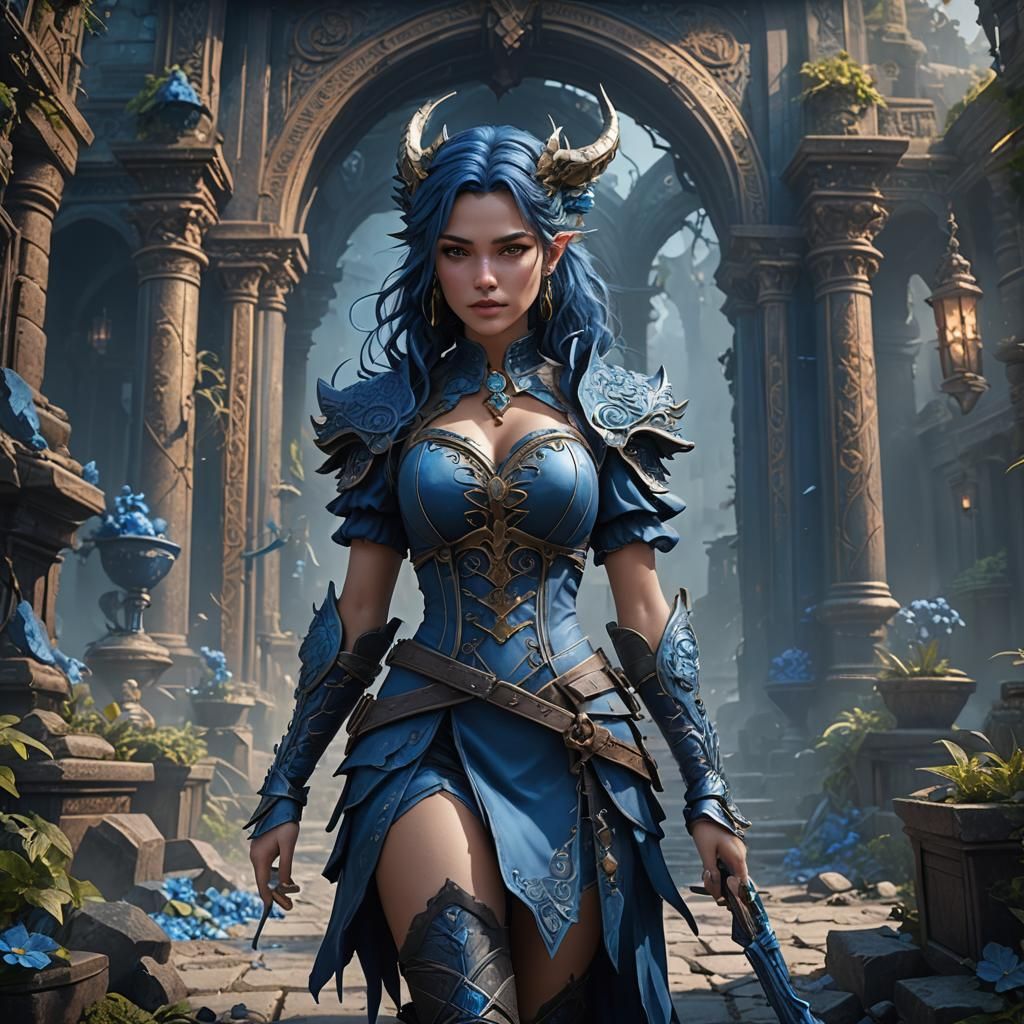 Fantasy Matte Painting of Girl in Blue