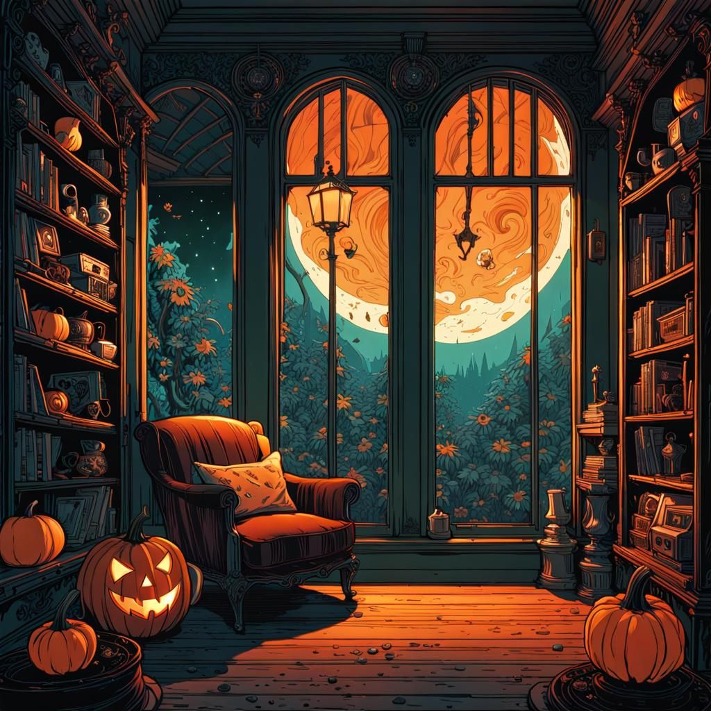 Naturepunk Halloween Interior with Jack-O'-Lantern