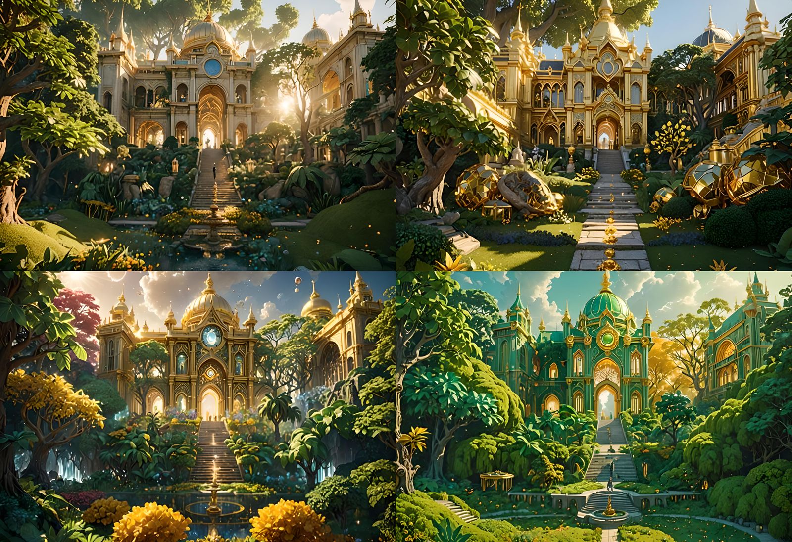 Golden Palace in Eden: 3D Rendered Paradise