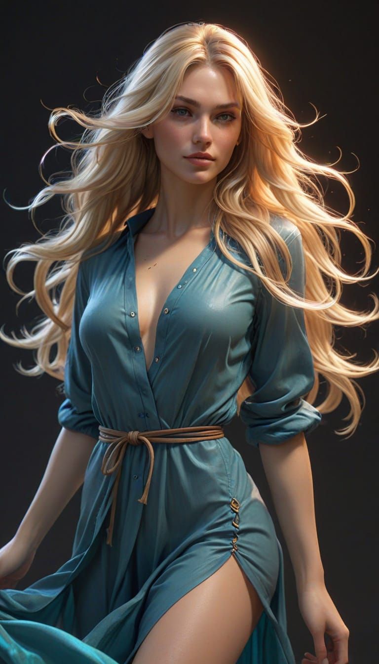 Playful Nude Blonde Portrait in Hyperdetailed Style