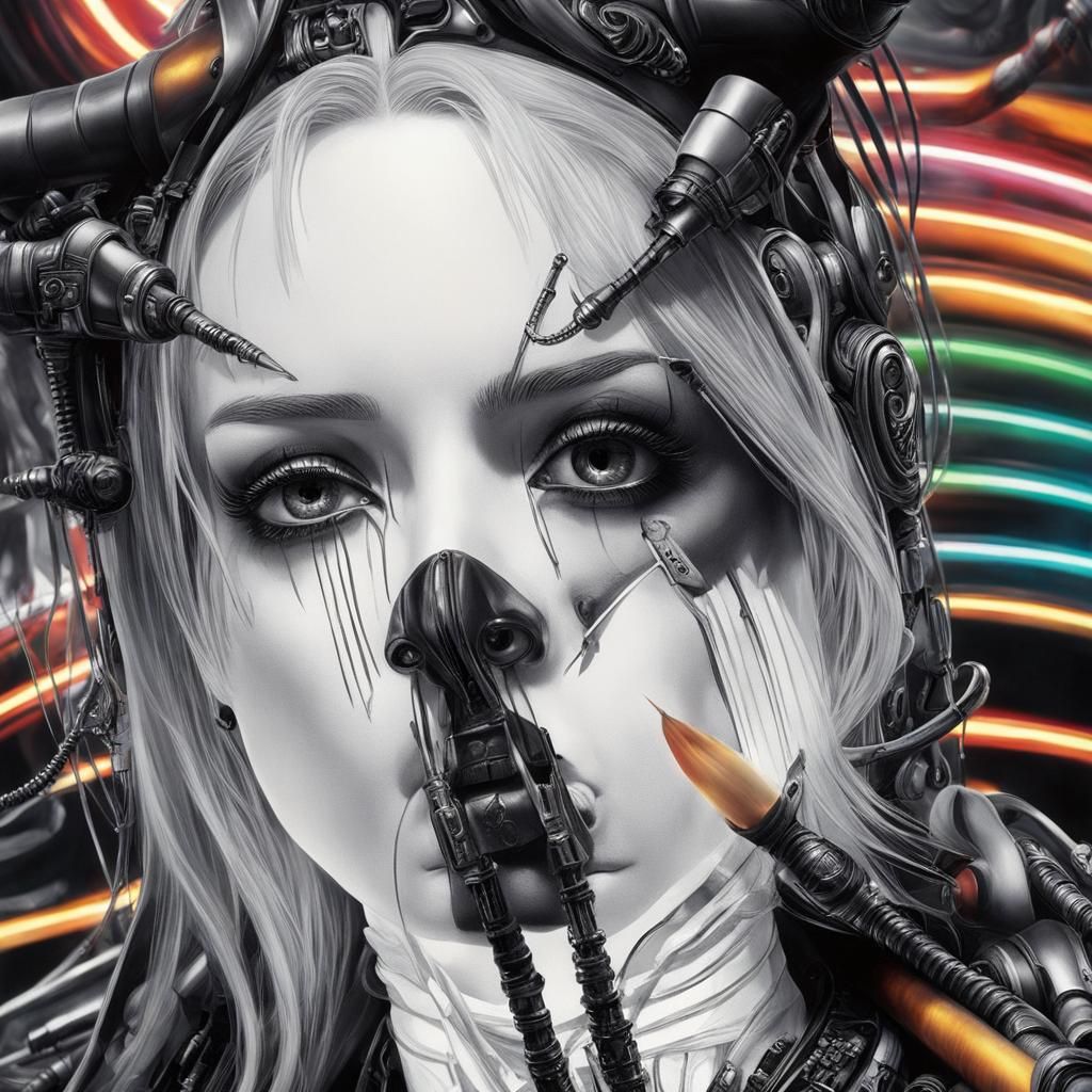 Gothic Cyberpunk Female Figure in Hyperrealistic Style