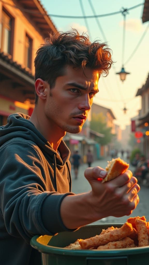 Street Urchin Discards Bread: Concept Art Style