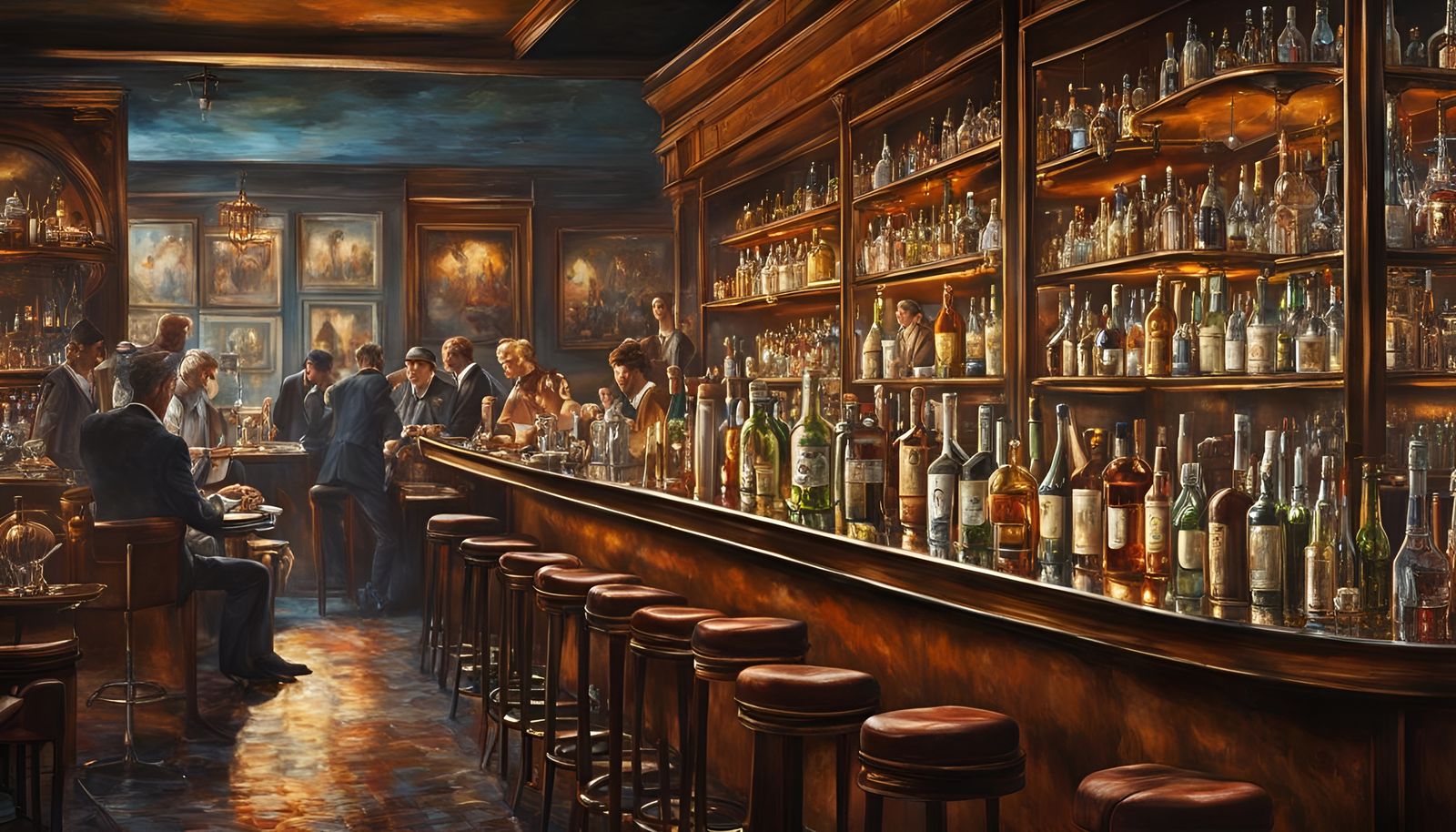 Detailed Bar with Sparkling Glasses in Film Noir Style