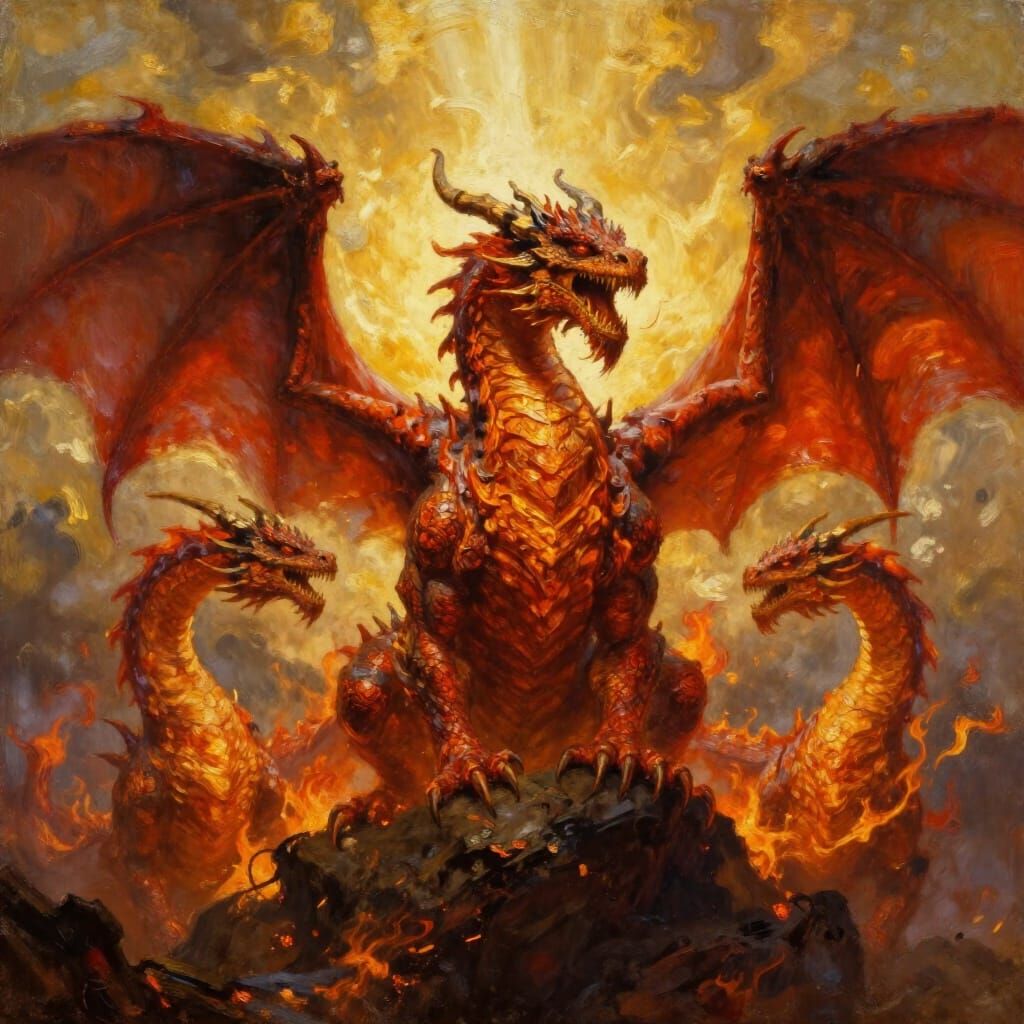 Blood Dragons & World Harmony in Epic Oil Painting Style