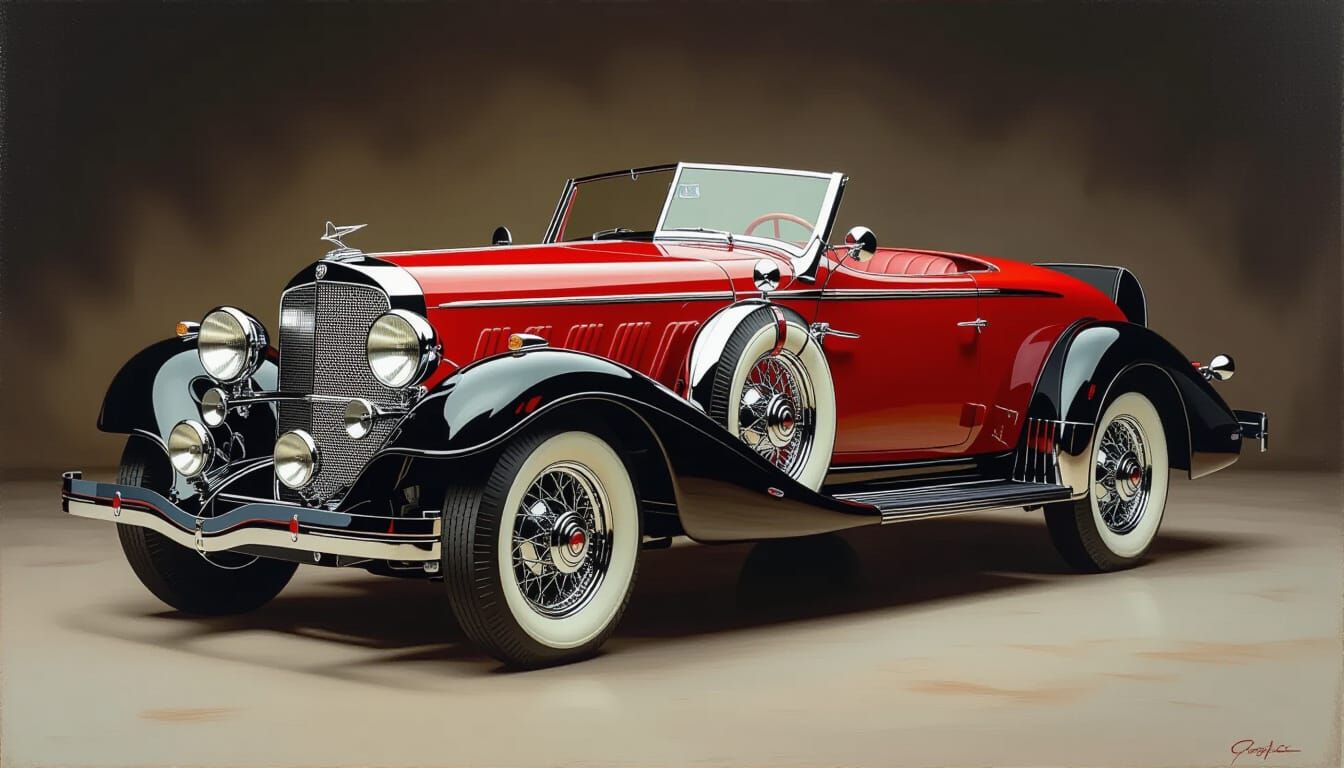 1935 Auburn Speedster Hyperrealistic Painting with Dramatic ...