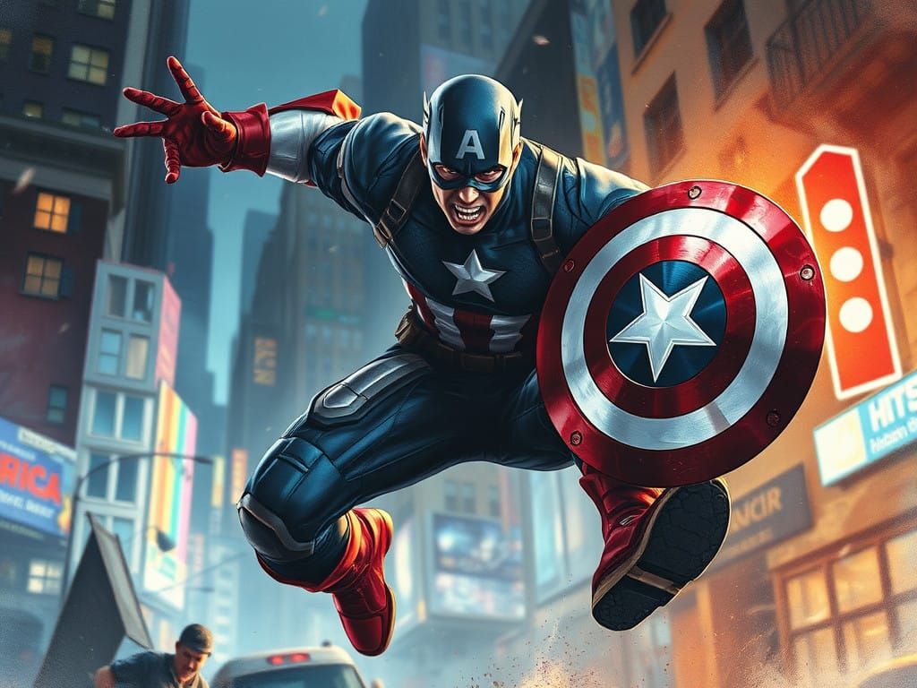 Angry Captain America in a Vibrant, High-Definition Watercol...