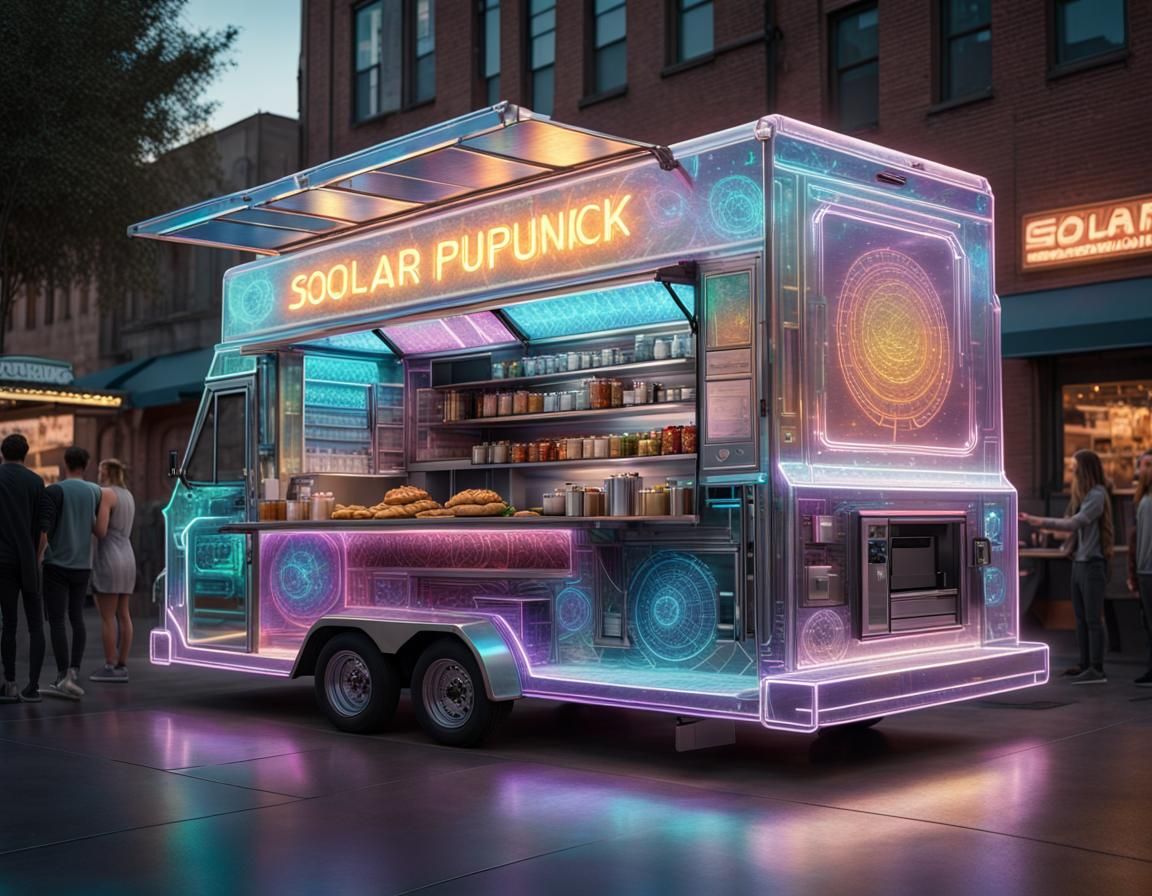 Iridescent Solarpunk Food Truck of the Future